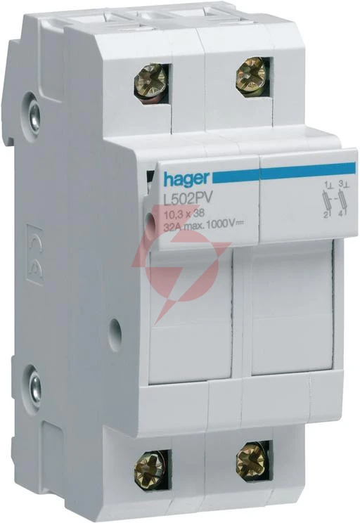 Modułowa podstawa bezpiecznikowa do systemów pv 2p 10x38mm 32a 1000vdc hager l502pv