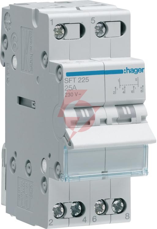 Modułowy przełącznik instalacyjny i-0-ii punkt wspólny od góry 2p 25a 230vac hager sft225