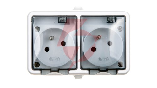 HYDRO Gniazdo hermetyczne podwójne z/u IP44 z klapką dymną białe 121436