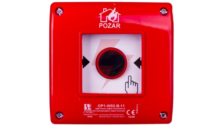 Przycisk ppoż. podtynkowy 1Z 1R czerwony OP1-W02-B11