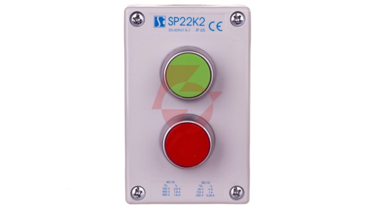 Kaseta sterownicza 2-otworowa z przyciskami zielony/czerwony szara IP65 SP22K2\01-1