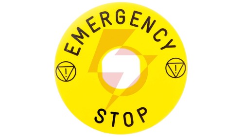 Tabliczka opisowa żółta okrągła fi90 EMERGENCY STOP ZBY8330