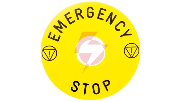Tabliczka opisowa żółta okrągła fi90 EMERGENCY STOP ZBY8330