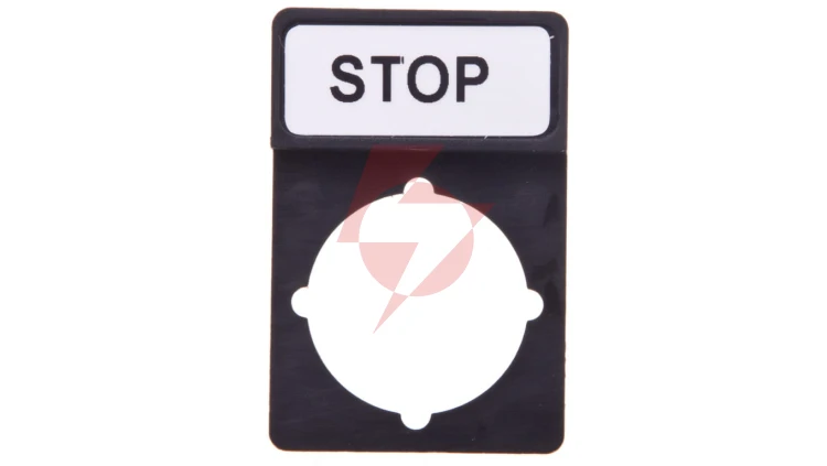Tabliczka opisowa STOP 44x30mm czarna prostokątna ST22-1901\P03