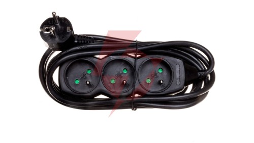 Przedłużacz 3-gniazda z/u 3m /H05VV-F 3G1/ czarny PC0313