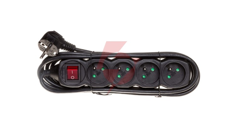 Przedłużacz z wyłącznikiem 4-gniazda z/u 3m /H05VV-F 3G1/ czarny PC1413