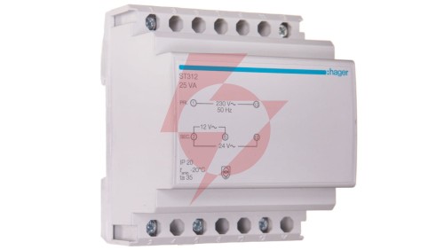 Transformator bezpieczeństwa modułowy 230/12-24V AC 1,04-2,08A 25VA IP20 ST312