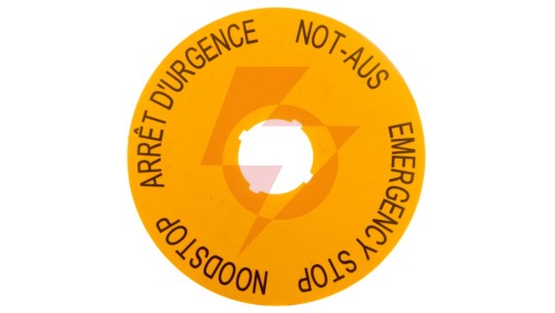 Tabliczka opisowa żółta okrągła fi90 EMERGENCY STOP (DE, GB, NL, F) M22-XAK3 216467