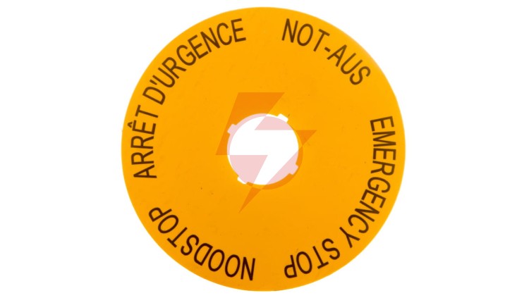 Tabliczka opisowa żółta okrągła fi90 EMERGENCY STOP (DE, GB, NL, F) M22-XAK3 216467