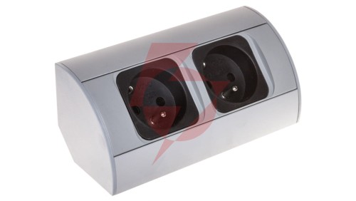 Gniazdo meblowe podwójne z/u 16A IP20 aluminium/ tworzywo, OR-AE-1303/G