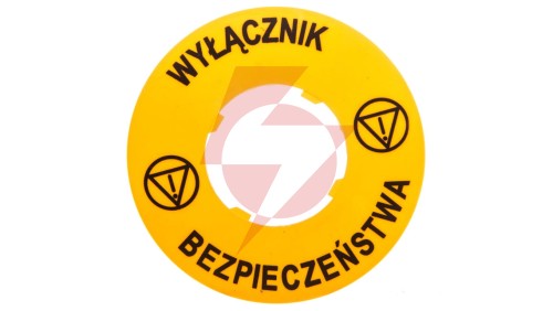 Tabliczka opisowa żółta okrągła fi60 wyłącznik bezpieczeństwa LPXAU122