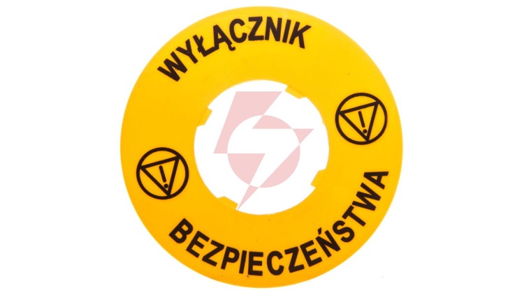 Tabliczka opisowa żółta okrągła fi60 wyłącznik bezpieczeństwa LPXAU122