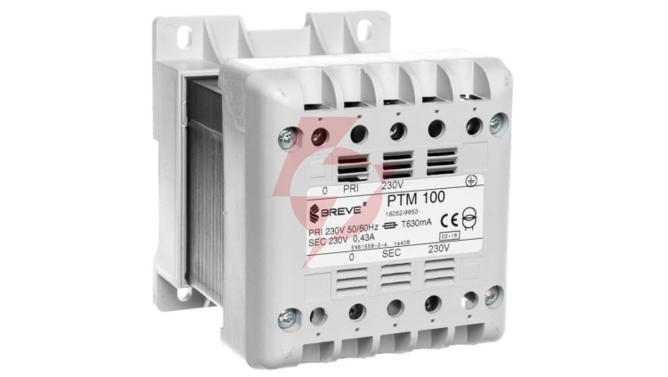 Transformator 1-fazowy separacyjny PTM 100 230/230V 0,43A, na szynę DIN, IP21, Ta 40, 16052-9953