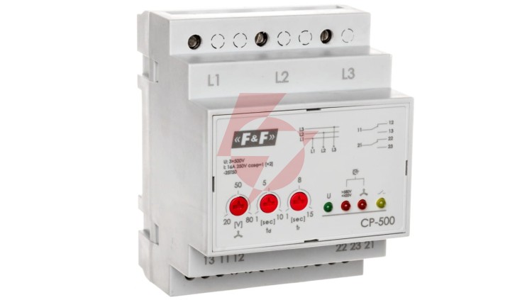 Przekaźnik kontroli napięcia 3-fazowy 2P 2x8A 3x500V 150-210V AC (bez N) CP-500