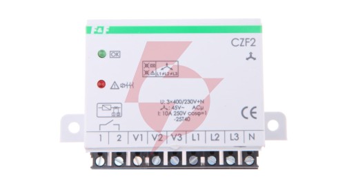 Przekaźnik zaniku i asymetrii faz z kontrolą styków stycznika 10A 1Z 4sek 45V CZF-2