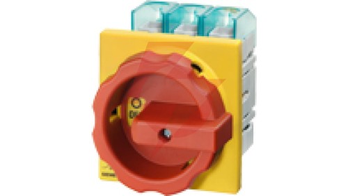 Rozłącznik główny/awaryjny 3P 63A 22kW AC23A 400V montaż tablicowy pokrętło żółto-czerwone 4 otwory 3LD2504-0TK53