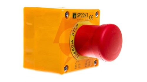 Kaseta z przyciskiem bezpieczeństwa IP65 żółta 1x dławnica SP22K1BN-1