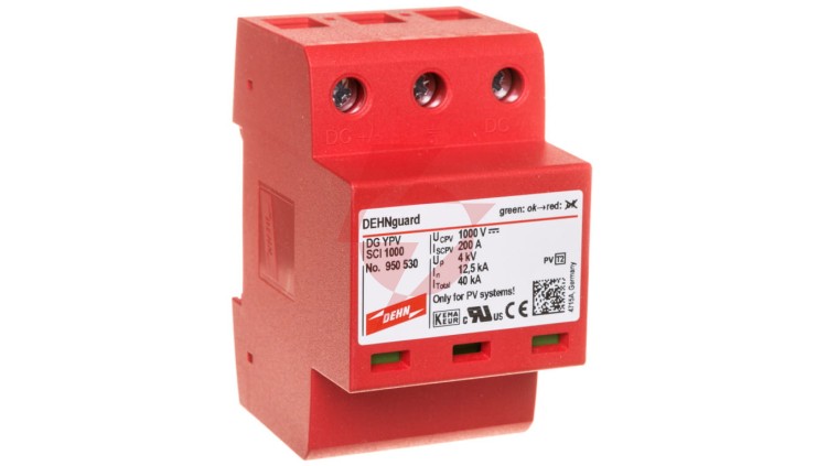 Ogranicznik przepięć Typ 2 do ochrony instalacji PV 1000V DC 3P 12,5kA 4kV DEHNguard compact YPV SCI 1000 950530