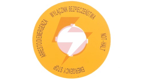 Tabliczka opisowa żółta okrągła EMERGENCY STOP (4 języki) M22-XBK15 167638