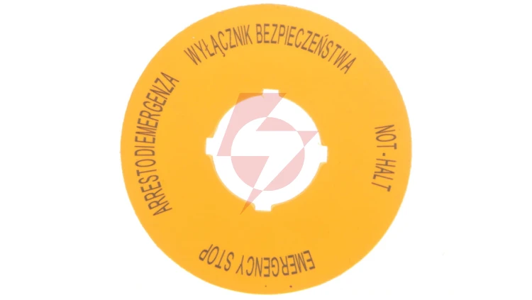 Tabliczka opisowa żółta okrągła EMERGENCY STOP (4 języki) M22-XBK15 167638