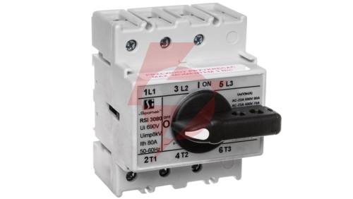 Rozłącznik izolacyjny 3P 80A z pokrętłem na rozłączniku czarnym RSI-3080W02