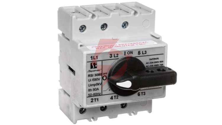 Rozłącznik izolacyjny 3P 80A z pokrętłem na rozłączniku czarnym RSI-3080W02