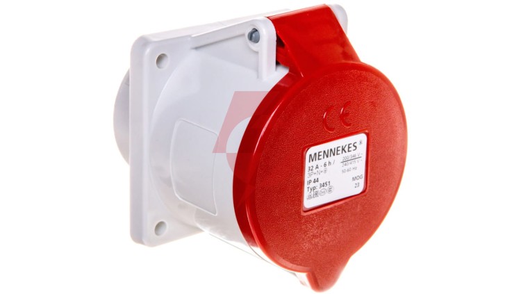Gniazdo tablicowe proste 5P 32A 400V czerwone IP44 3451 MEN3451