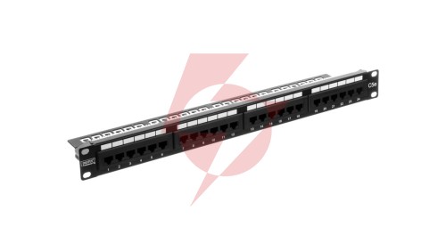 Patch panel kompletny 19 cali 24x RJ45 U/UTP kat. 5e 1U czarny (RAL 9005) DN-91524U