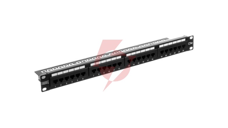 Patch panel kompletny 19 cali 24x RJ45 U/UTP kat. 5e 1U czarny (RAL 9005) DN-91524U