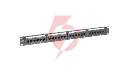 Patch panel kompletny 19 cali 24x RJ45 U/UTP kat. 6 1U czarny (RAL 9005) DN-91624U