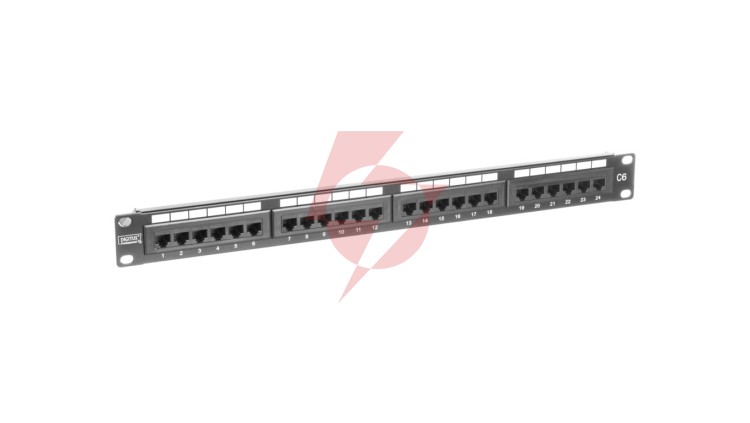 Patch panel kompletny 19 cali 24x RJ45 U/UTP kat. 6 1U czarny (RAL 9005) DN-91624U