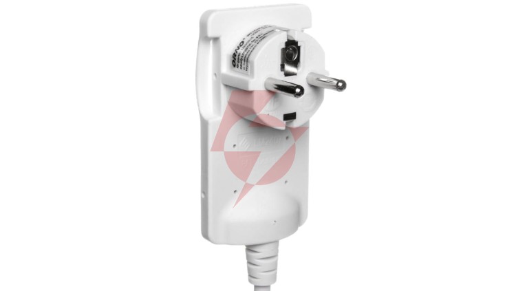 Wtyczka płaska kątowa 2P 16A 250V z przewodem 1,5m, biała OR-AE-1312/W