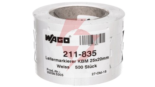 Oznaczniki na opaskę zaciskową kabla 25x20mm w taśmie 1-rzędowej 500 tabliczek w rolce 211-835