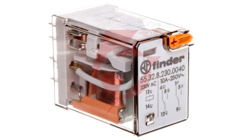 Przekaźnik miniaturowy 2P 10A 230V AC przycisk testujący mechaniczny AgNi 55.32.8.230.0040