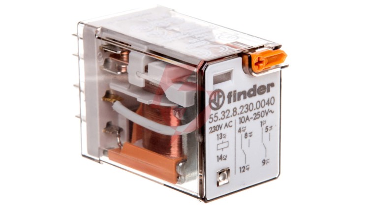 Przekaźnik miniaturowy 2P 10A 230V AC przycisk testujący mechaniczny AgNi 55.32.8.230.0040
