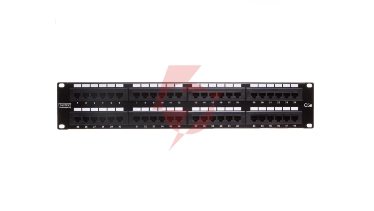 Patch panel kompletny 19 cali 48x RJ45 U/UTP kat. 5e 2U czarny (RAL 9005) DN-91548U