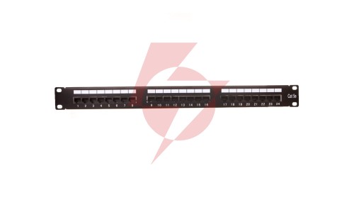 Patch panel kompletny 19 cali 24x RJ45 U/UTP kat. 5e czarny (RAL 9005) z tacką DN-91524U-EC