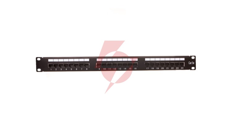 Patch panel kompletny 19 cali 24x RJ45 U/UTP kat. 5e czarny (RAL 9005) z tacką DN-91524U-EC
