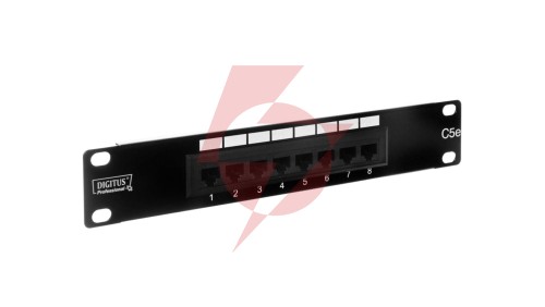 Patch panel kompletny 10cali 8x RJ45 U/UTP kat. 5e 1U czarny (RAL 9005) DN-91508U