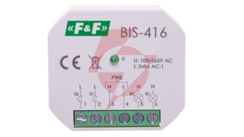 Przekaźnik impulsowy dwukanałowy 8A 2Z 230V AC BIS-416