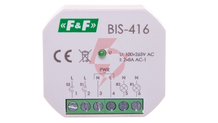 Przekaźnik impulsowy dwukanałowy 8A 2Z 230V AC BIS-416