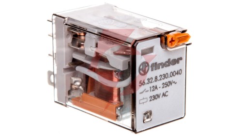 Przekaźnik 2P 12A 230V AC przycisk testujący, mechaniczny wskaźnik zadziałania 56.32.8.230.0040