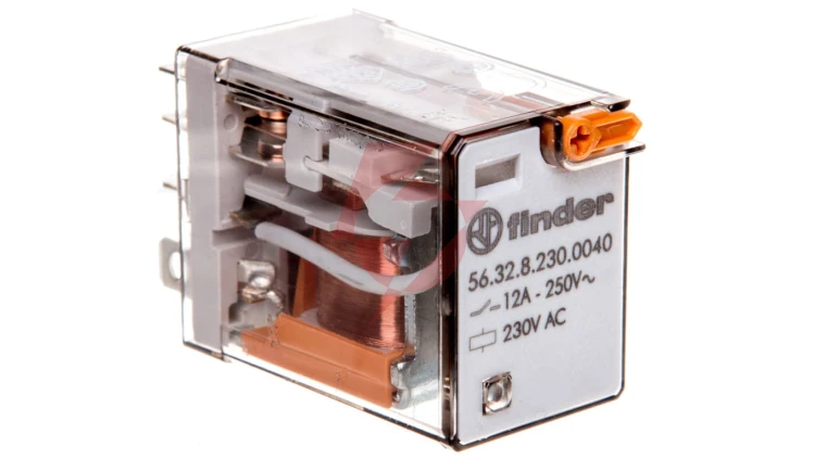 Przekaźnik 2P 12A 230V AC przycisk testujący, mechaniczny wskaźnik zadziałania 56.32.8.230.0040