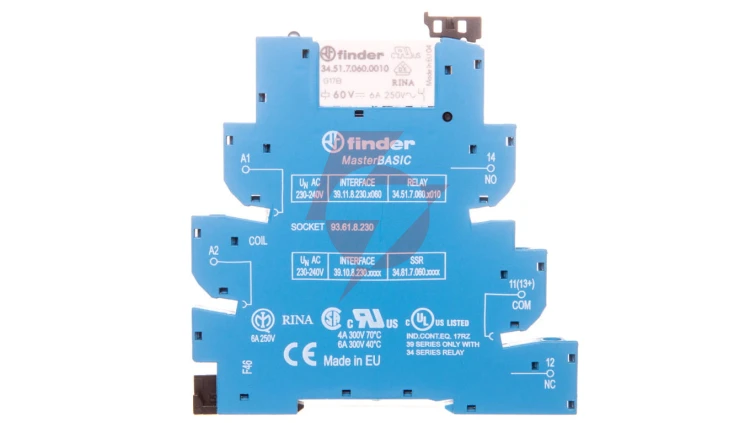 Przekaźnikowy moduł sprzęgający 1P 6A 220-240V AC szer. 6,2mm styki AgNi, szyna DIN 35mm MasterBASIC 39.11.8.230.0060