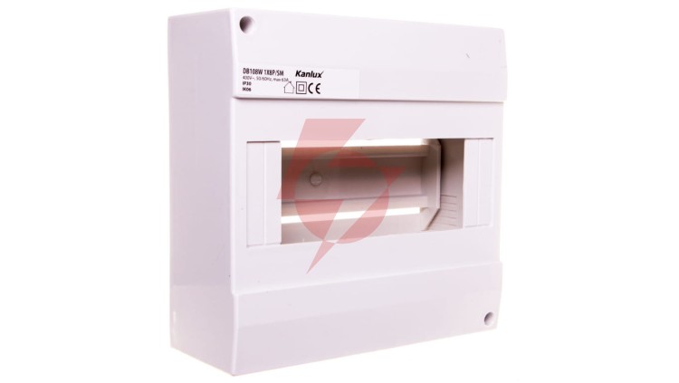 Rozdzielnica modułowa tworzywo 1x8 natynkowa IP30 IK06 N+PE II klasa bez drzwi DB108W 1X8P/SM biały 3852