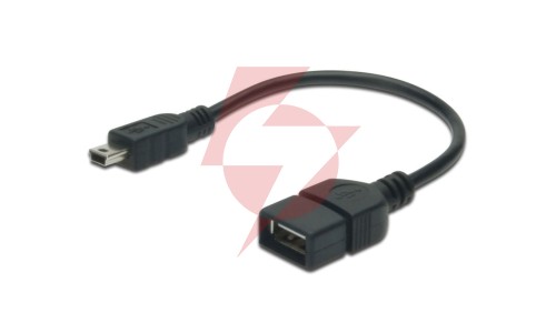 Kabel połączeniowy USB 2.0 OTG Typ miniUSB B(5pinów)/USB A, M/Ż czarny 0,2m AK-300310-002-S