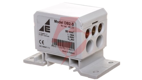 Blok rozdzielczy 2x4-50mm2/2x4-35mm2/3x2,5-25mm2 szary montaż płaski i na szynie TH DB2-S 48.23