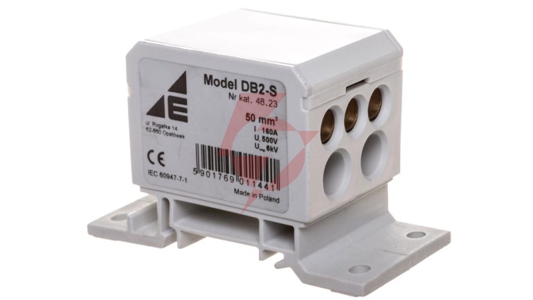 Blok rozdzielczy 2x4-50mm2/2x4-35mm2/3x2,5-25mm2 szary montaż płaski i na szynie TH DB2-S 48.23