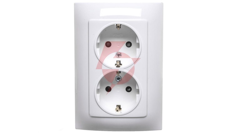 Simon 10 Gniazdo podwójne SCHUKO z przesłonami białe 16A 250V IP20 CGSZ2Z/11
