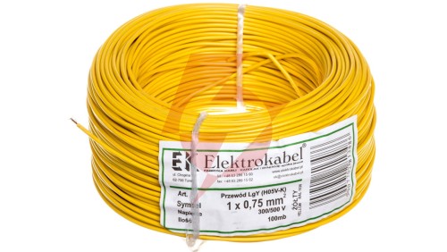 Przewód instalacyjny H05V-K (LgY) 0,75 żółty /100m/